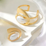 Exaggerated Pearl Spiral Bracelet & Ring Set for Women – Geometric Party Jewelry